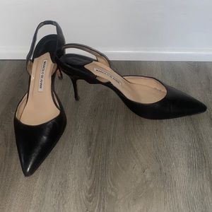 Manolo Blahnik Black Pointed Toe Slingback Heels